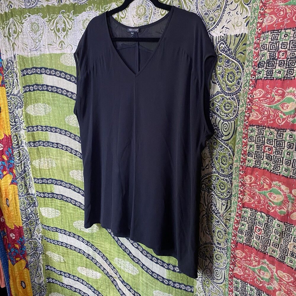 Eileen Fisher Black Silk Georgette Crepe Chiffon … - image 6